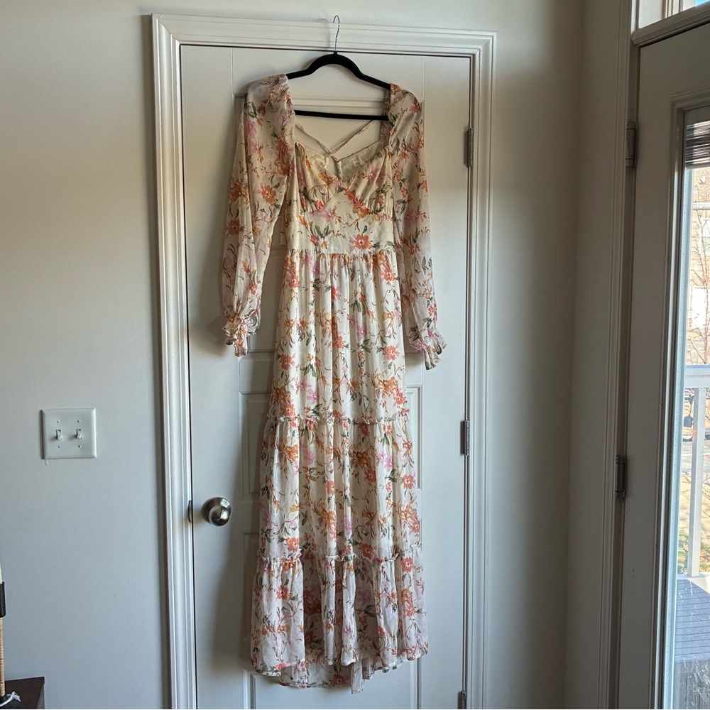 Promesa Cream Floral Long Sleeve Dress